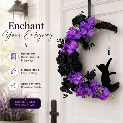🔥Halloween Early Bird Sale🎃 Light Up Your Door With a Magical Halloween Moon Cat Wreath🌙🐈‍⬛