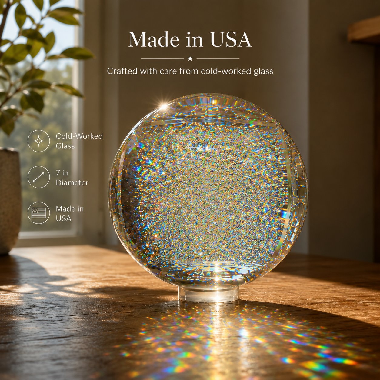 Holographic Refraction Art Sphere – Premium Optical Glass Light Prism Decor for Home & Office