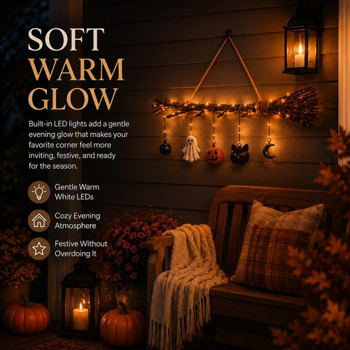 🍂 Lighted Fall Broom Wall Hanging – A Cozy Halloween Glow For Every Room ✨