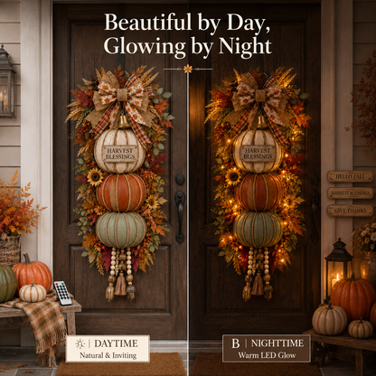 🏡🎃Lighted Stacked Pumpkin Fall Door Decor with 3 Seasonal Plaques
