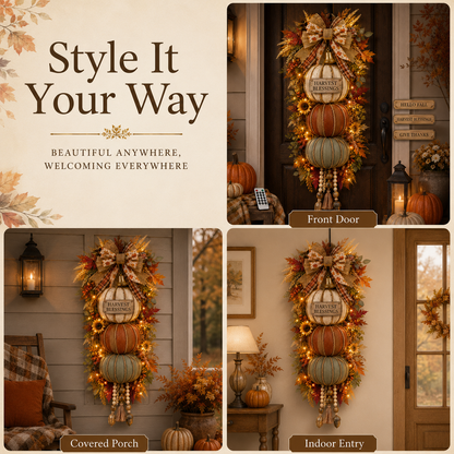 🏡🎃Lighted Stacked Pumpkin Fall Door Decor with 3 Seasonal Plaques