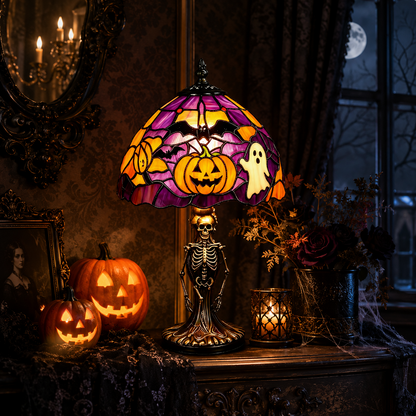 👻Spooky Glow Tiffany Lamp Pumpkin Ghost Bat Halloween Desk Light