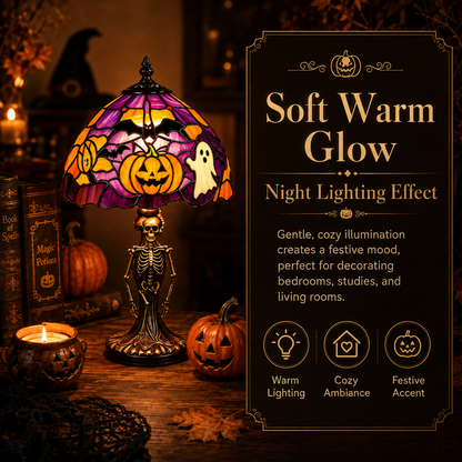 👻Spooky Glow Tiffany Lamp Pumpkin Ghost Bat Halloween Desk Light
