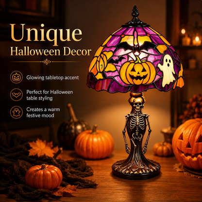 👻Spooky Glow Tiffany Lamp Pumpkin Ghost Bat Halloween Desk Light
