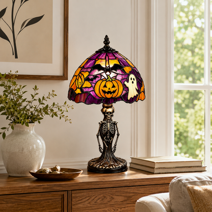 👻Spooky Glow Tiffany Lamp Pumpkin Ghost Bat Halloween Desk Light