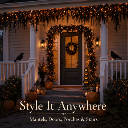 🎃 Pre-Lit Drippy Halloween Garland | 100 Orange Lights