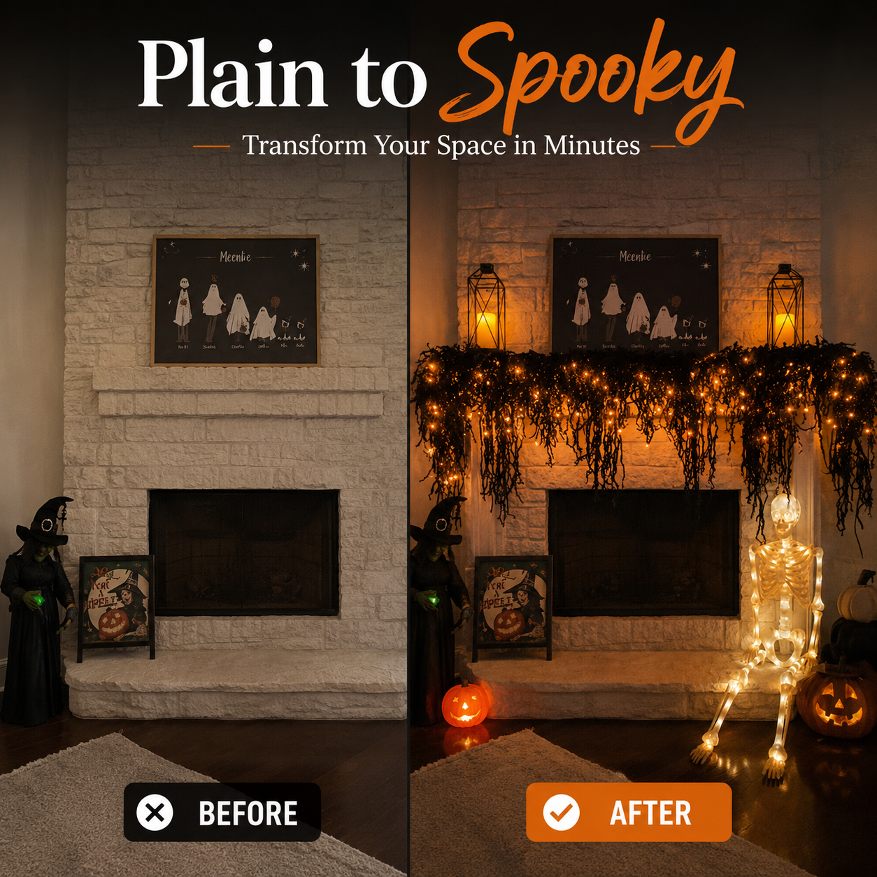 🎃 Pre-Lit Drippy Halloween Garland | 100 Orange Lights