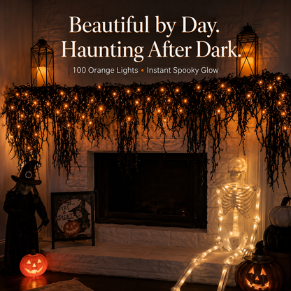🎃 Pre-Lit Drippy Halloween Garland | 100 Orange Lights