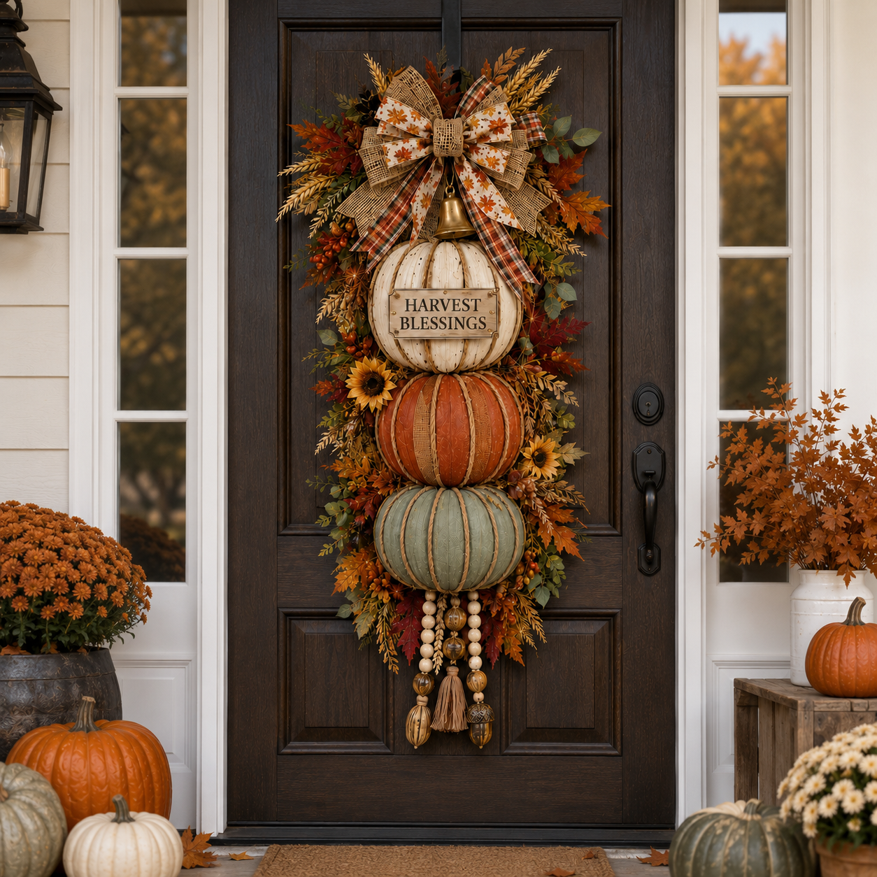 🏡🎃Lighted Stacked Pumpkin Fall Door Decor with 3 Seasonal Plaques