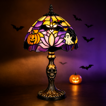 👻Spooky Glow Tiffany Lamp Pumpkin Ghost Bat Halloween Desk Light