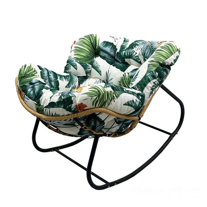 Oversized Papasan Rocking Chair with Thick Cushion, Metal Frame for Indoor & Outdoor