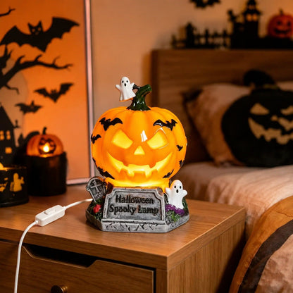 👻Spooky Glow Tiffany Lamp Pumpkin Ghost Bat Halloween Desk Light