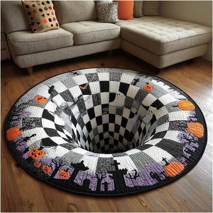 🔥 55% OFF TODAY 🎃3D Skeleton Vortex Quilted Round Halloween Rug