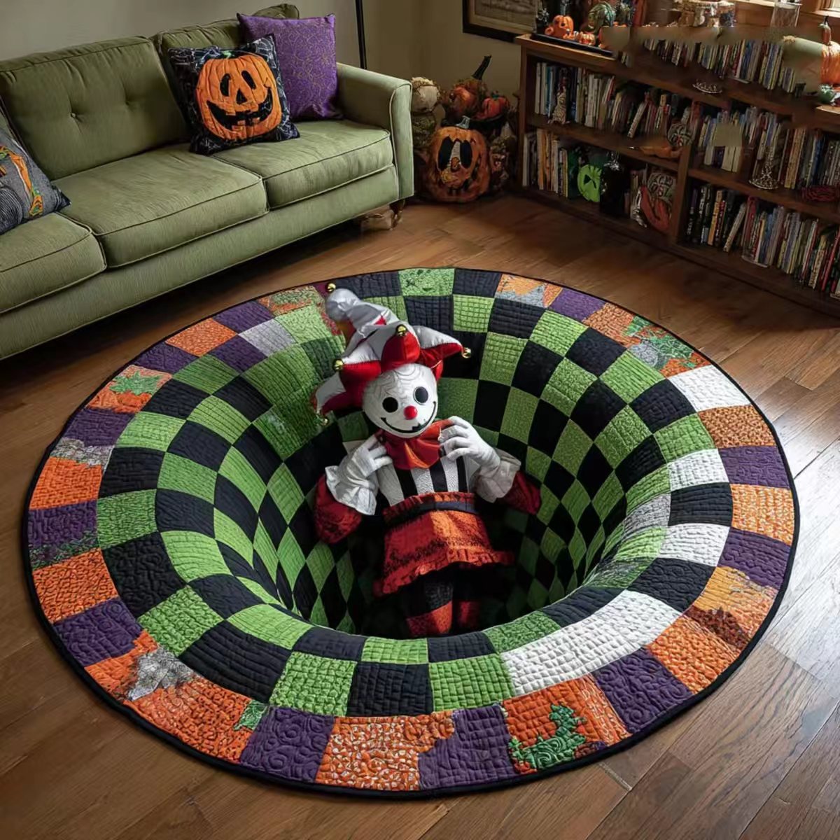 💀Halloween 3D Bottomless Illusion Rug Skeleton Pit Non-Slip Crystal Velvet Mat 🎃