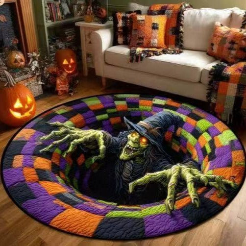 🔥 55% OFF TODAY 🎃3D Skeleton Vortex Quilted Round Halloween Rug