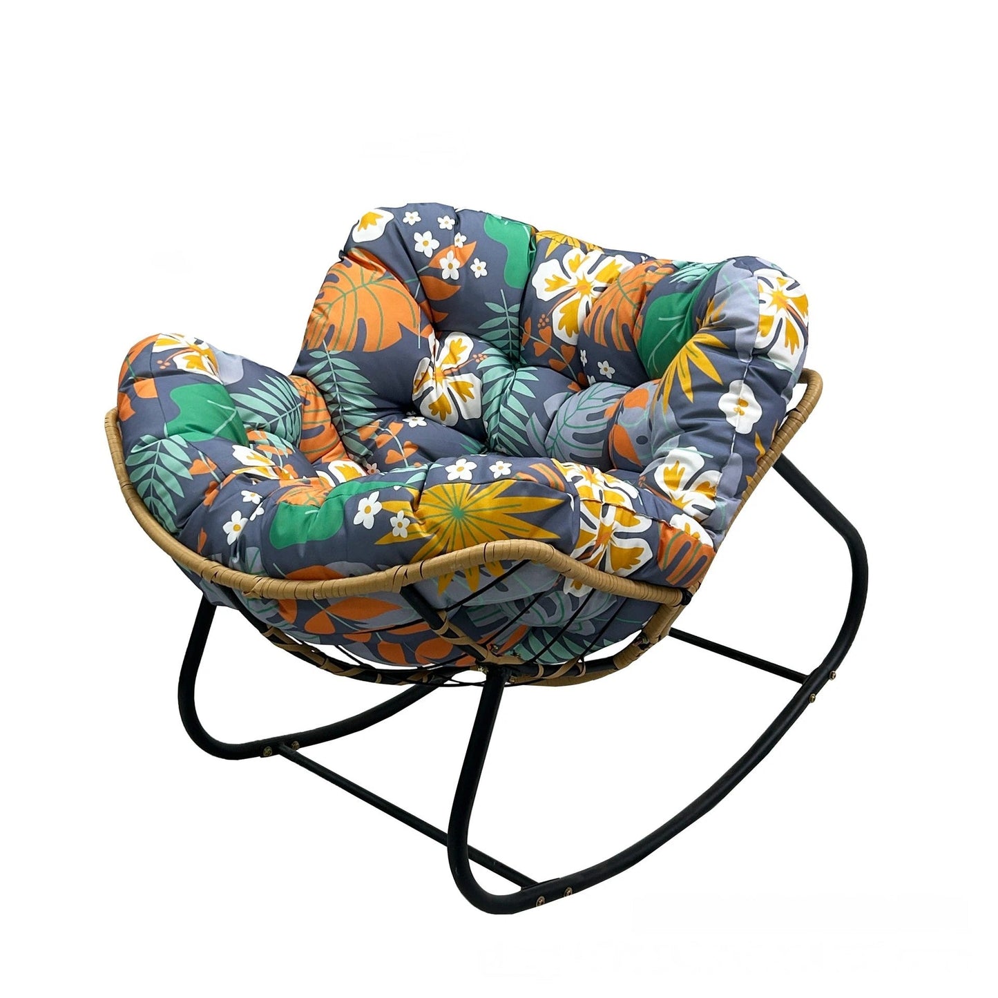 Oversized Papasan Rocking Chair with Thick Cushion, Metal Frame for Indoor & Outdoor