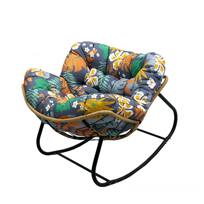 Oversized Papasan Rocking Chair with Thick Cushion, Metal Frame for Indoor & Outdoor