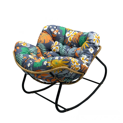 Oversized Papasan Rocking Chair with Thick Cushion, Metal Frame for Indoor & Outdoor