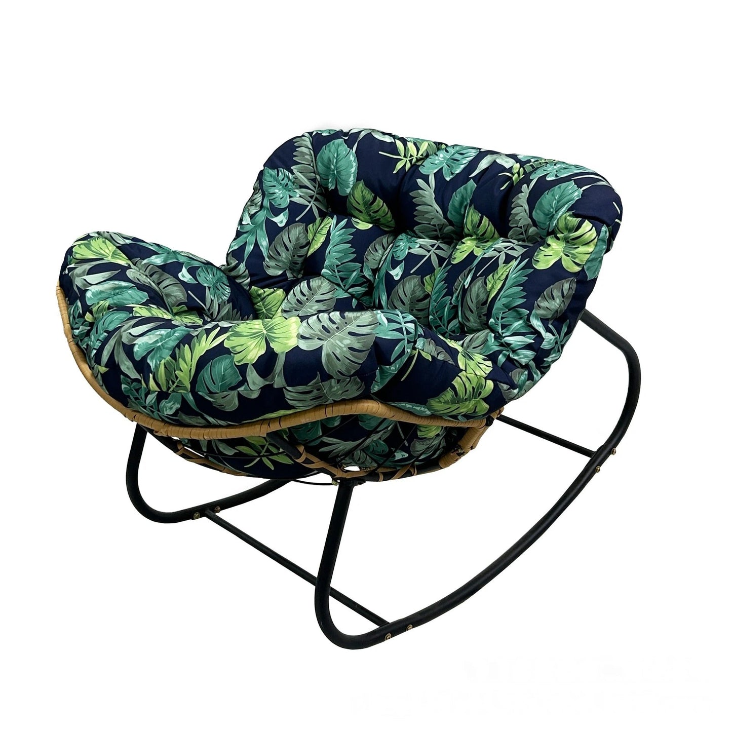Oversized Papasan Rocking Chair with Thick Cushion, Metal Frame for Indoor & Outdoor