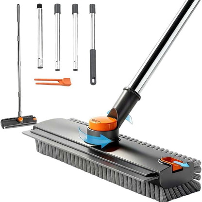 3-in-1 Rotatable Floor Scrub Brush with Long Stainless Steel Handle