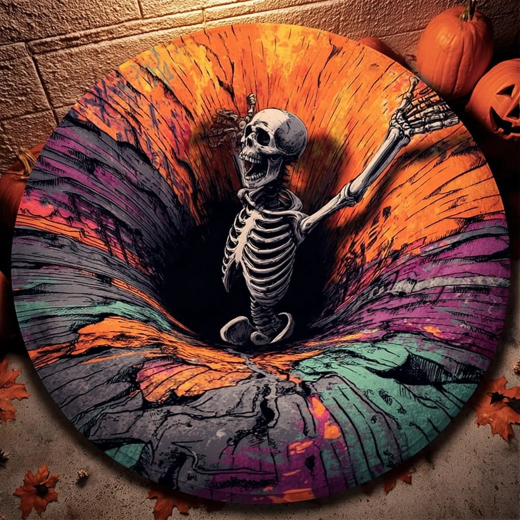 💀Halloween 3D Bottomless Illusion Rug Skeleton Pit Non-Slip Crystal Velvet Mat 🎃
