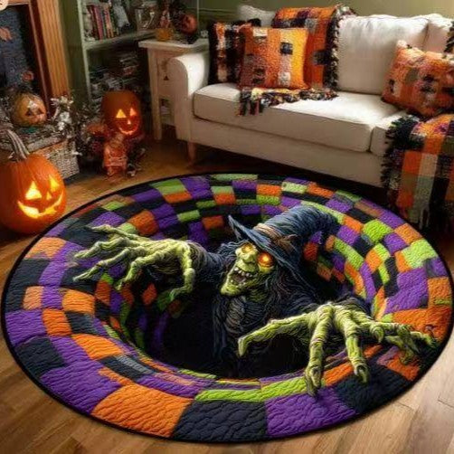 💀Halloween 3D Bottomless Illusion Rug Skeleton Pit Non-Slip Crystal Velvet Mat 🎃