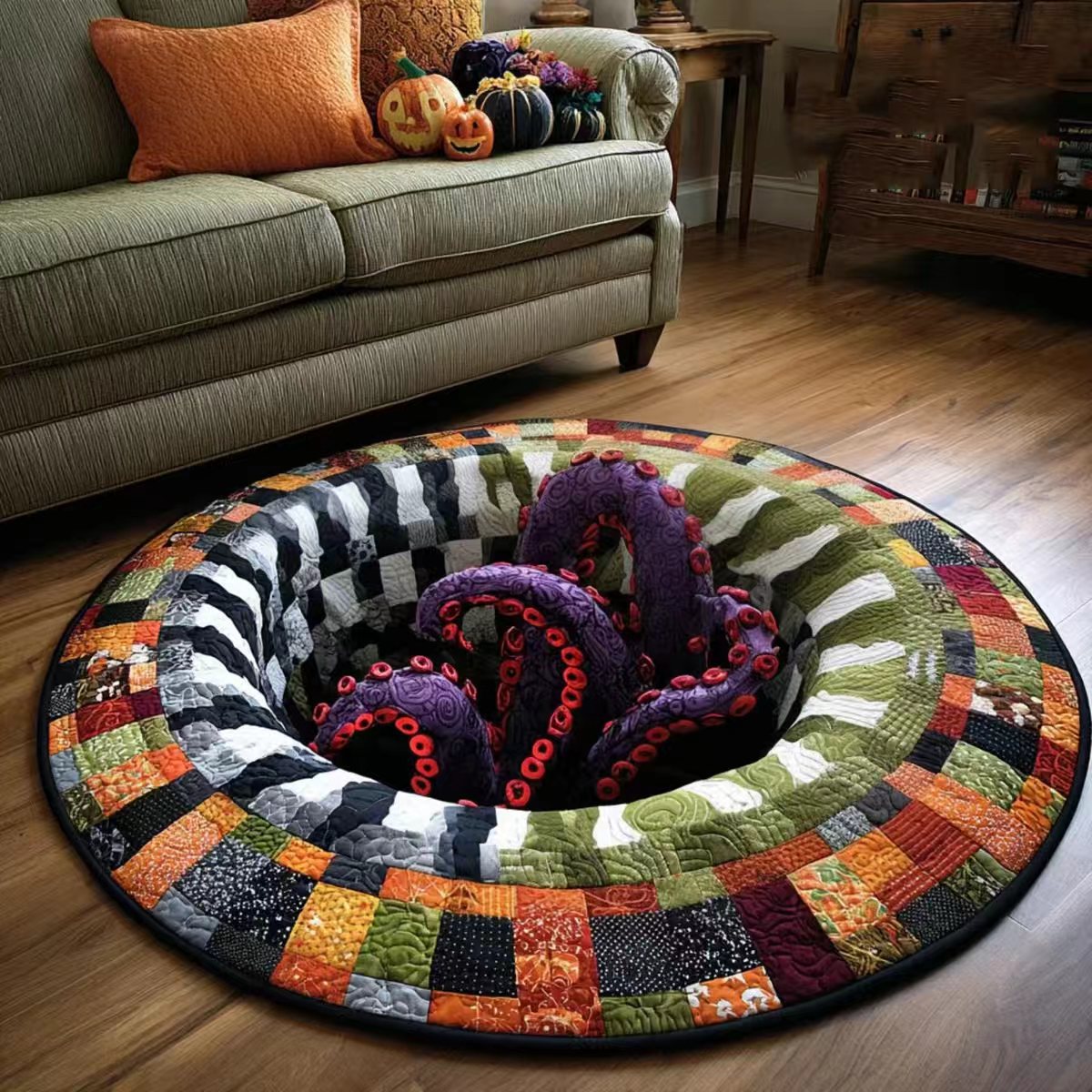 💀Halloween 3D Bottomless Illusion Rug Skeleton Pit Non-Slip Crystal Velvet Mat 🎃