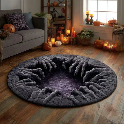 💀Halloween 3D Bottomless Illusion Rug Skeleton Pit Non-Slip Crystal Velvet Mat 🎃