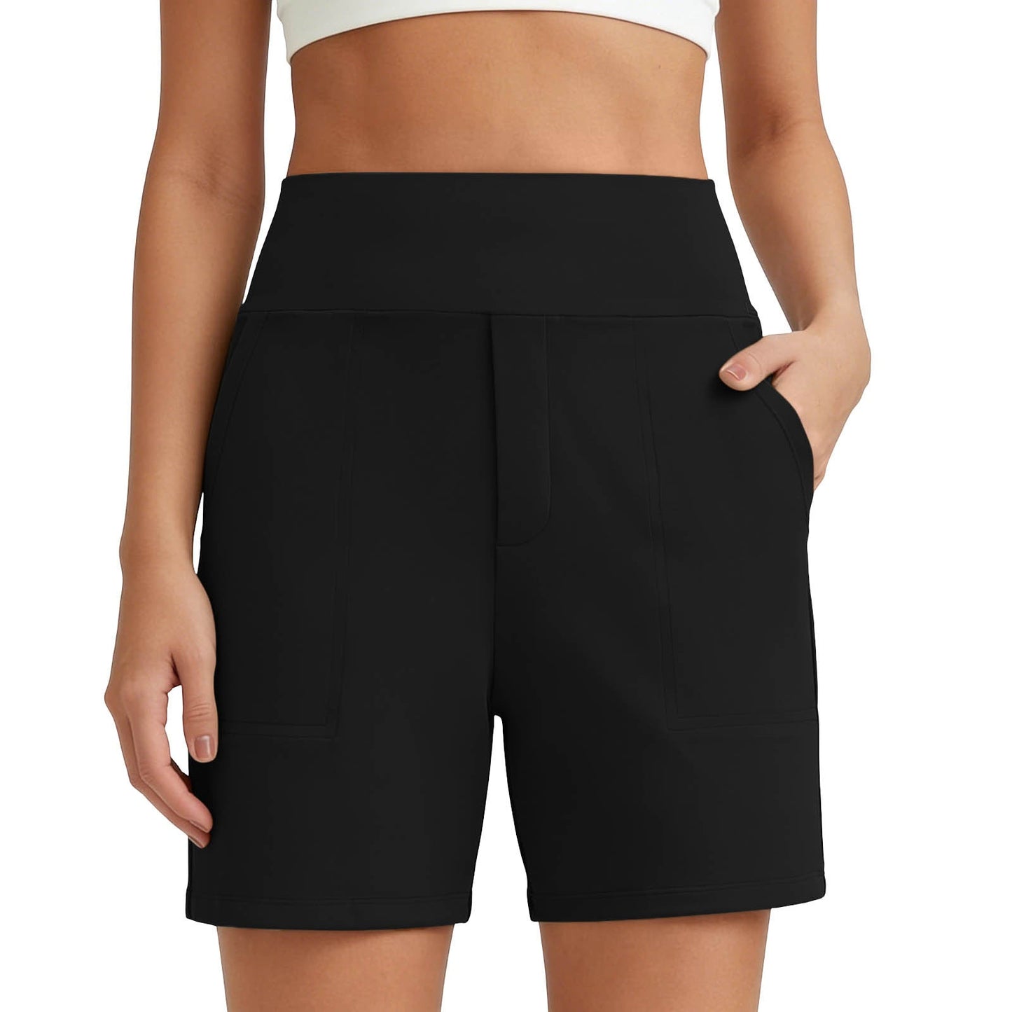 Women's High-Waisted Athletic Bermuda Shorts with Pockets – Running, Yoga, Summer Casual Activewear