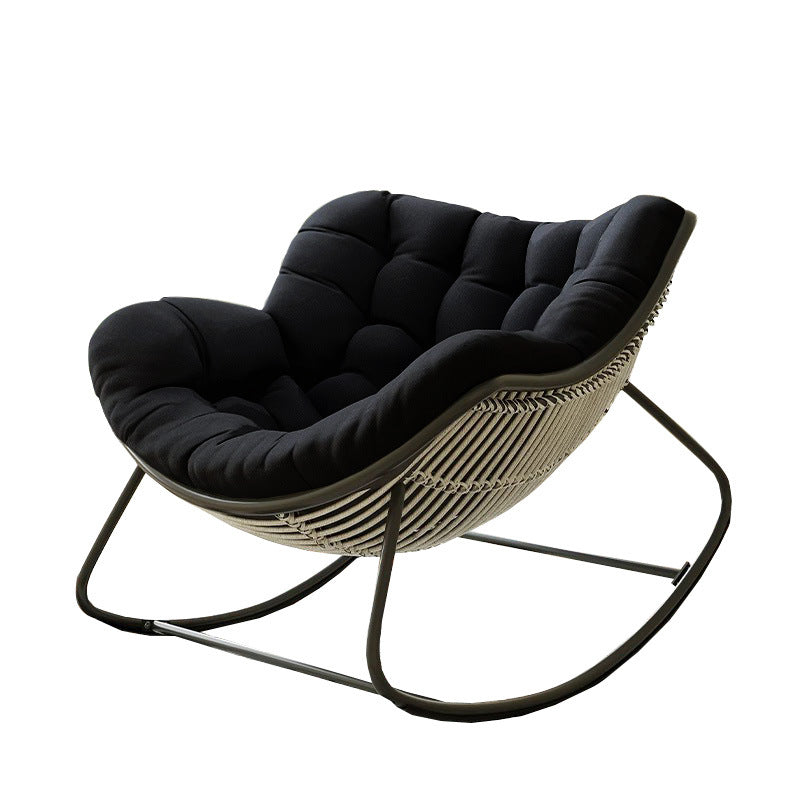 Oversized Papasan Rocking Chair with Thick Cushion, Metal Frame for Indoor & Outdoor