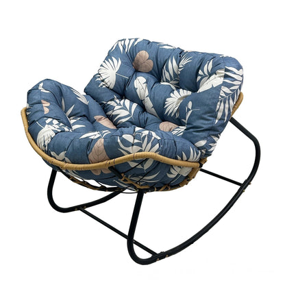 Oversized Papasan Rocking Chair with Thick Cushion, Metal Frame for Indoor & Outdoor