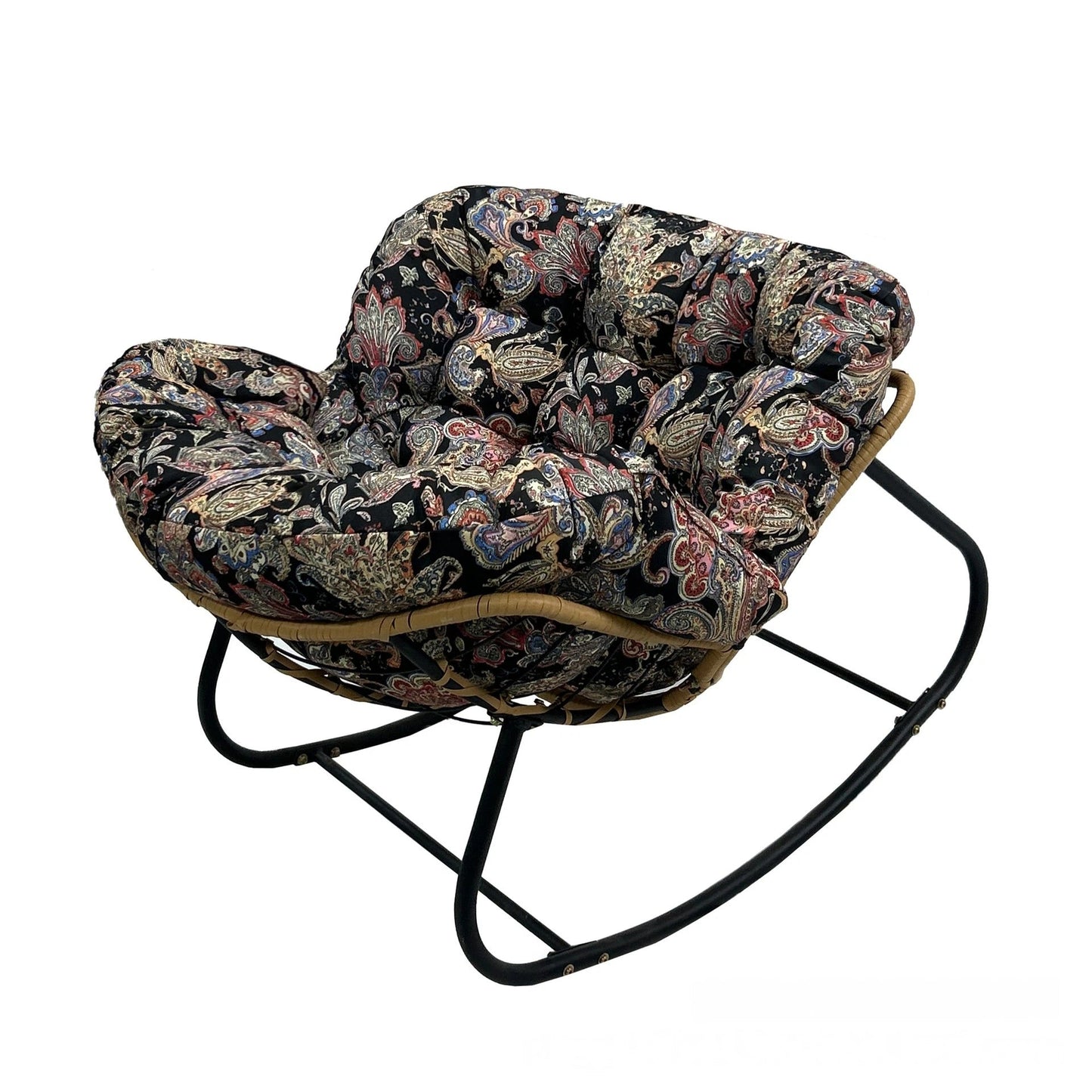 Oversized Papasan Rocking Chair with Thick Cushion, Metal Frame for Indoor & Outdoor