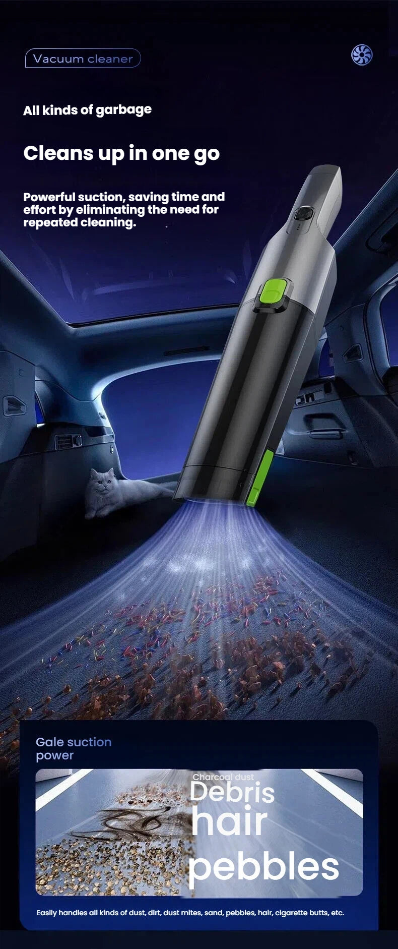 Portable vacuum cleaner for household and car use