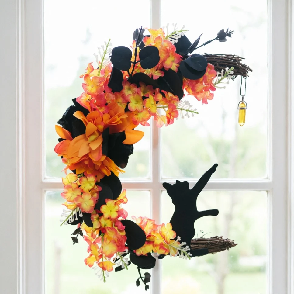 🔥Halloween Early Bird Sale🎃 Light Up Your Door With a Magical Halloween Moon Cat Wreath🌙🐈‍⬛