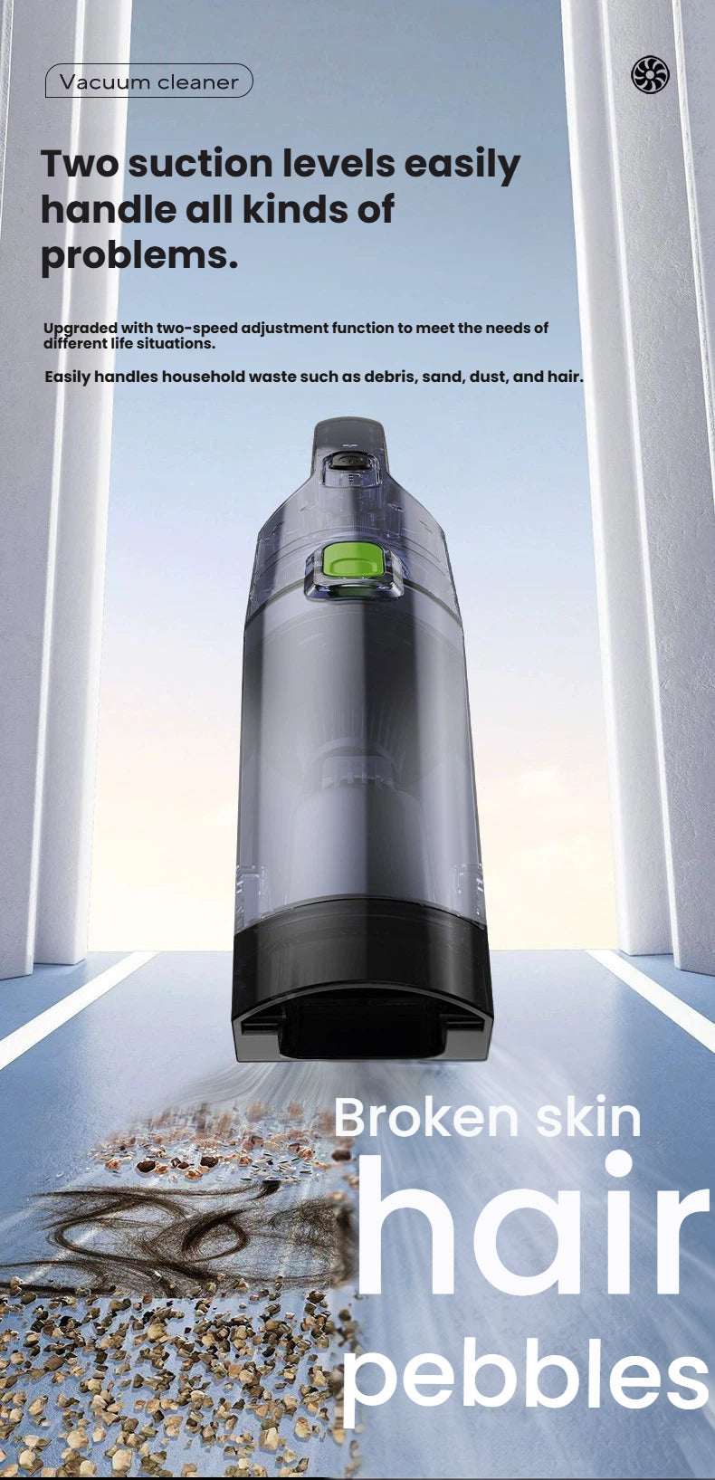 Portable vacuum cleaner for household and car use