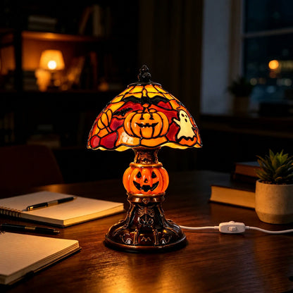 👻Spooky Glow Tiffany Lamp Pumpkin Ghost Bat Halloween Desk Light
