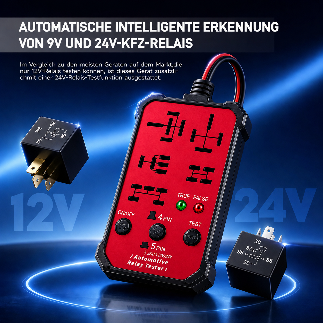 12V/24V Automotive Relay Tester – Fast Diagnostic Tool for 4 & 5 Pin Car Relays