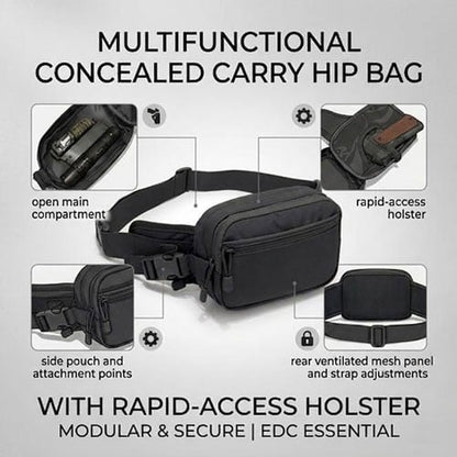 Multifunctional Concealed Carry Hip Bag with Rapid-Access Holster