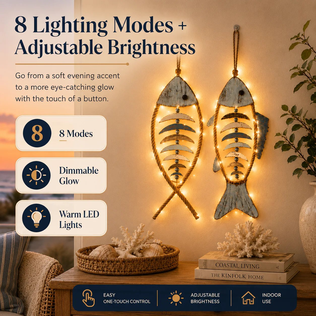 🎉🎉🐟✨ Lighted Coastal Rope Fish Wall Hanging