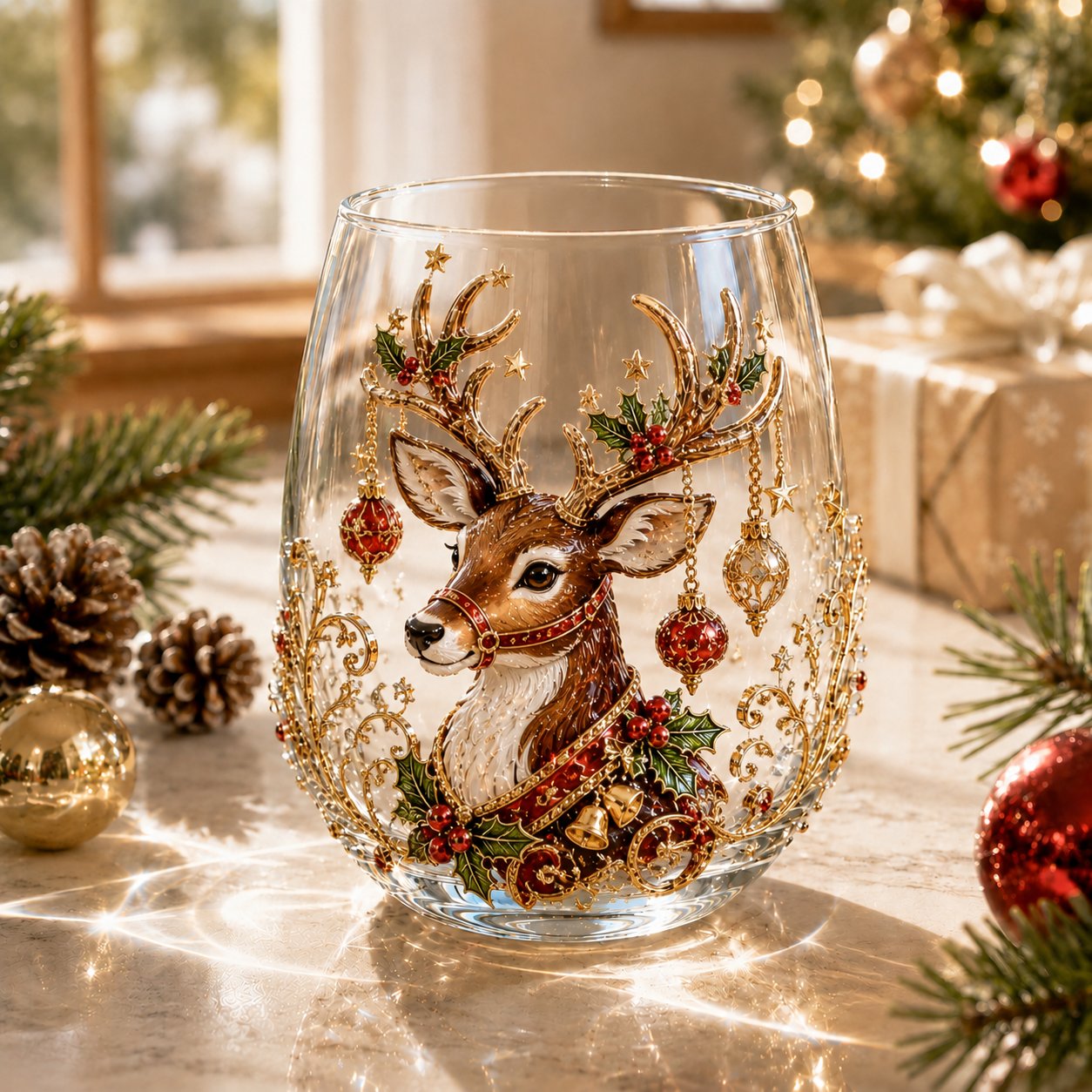 🎅Christmas Early Bird Sale🎄Christmas Glass Art Cup | Luxury Raised Holiday Glassware for Drinks, Decor & Christmas Gifts 🎁