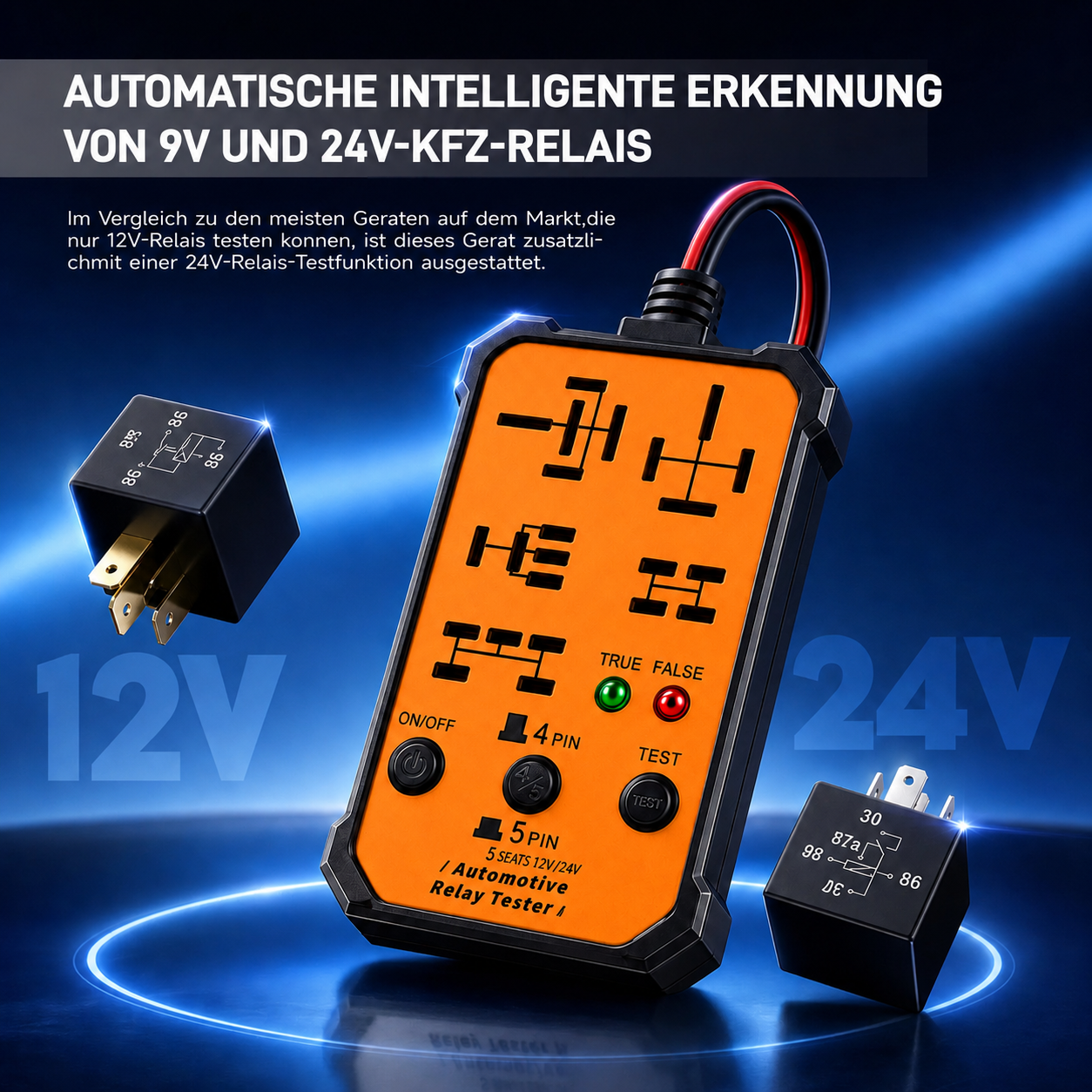12V/24V Automotive Relay Tester – Fast Diagnostic Tool for 4 & 5 Pin Car Relays