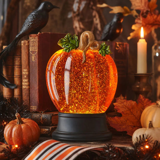 🎉Orange Fall Pumpkin Lighted Glitter Swirl Water Globe