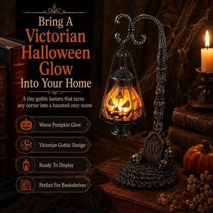🔥Halloween Early Bird Sale🎃 Gothic Pumpkin Lantern Stand | Warm Orange LED Glow, Victorian Skull Details & Haunted Shelf Decor 🕯️