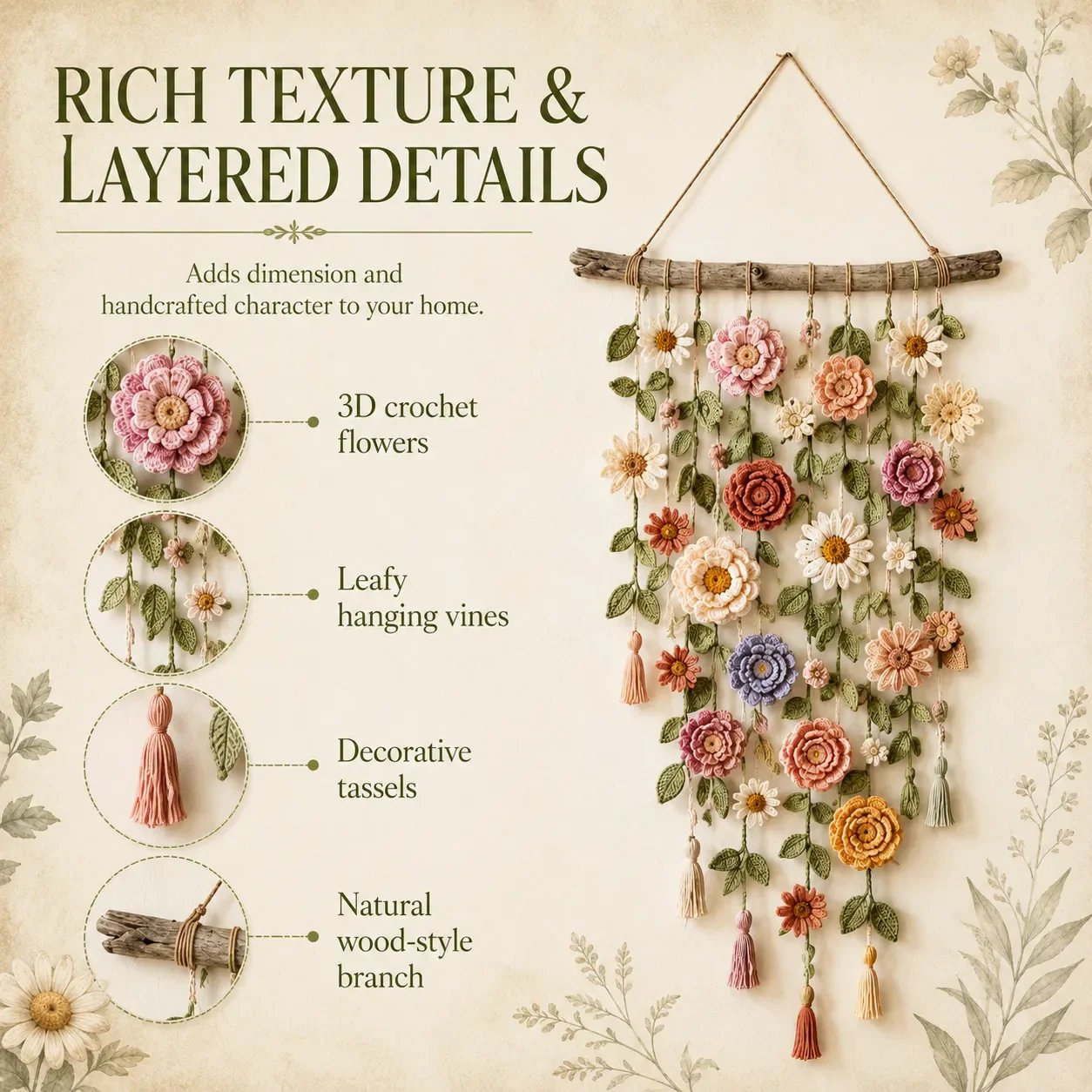 🌸Boho Crochet Flower Wall Hanging Decor