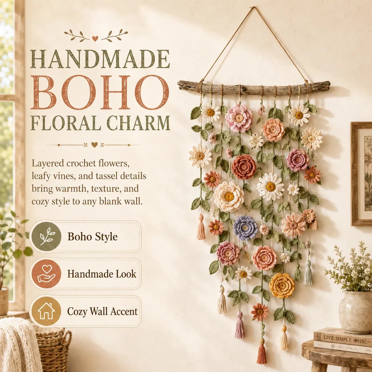 🌸Boho Crochet Flower Wall Hanging Decor