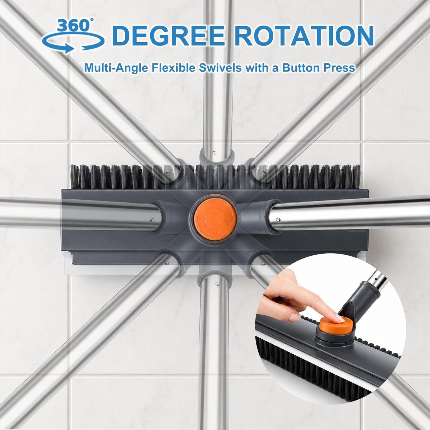 3-in-1 Rotatable Floor Scrub Brush with Long Stainless Steel Handle