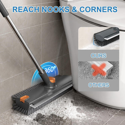 3-in-1 Rotatable Floor Scrub Brush with Long Stainless Steel Handle
