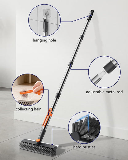 3-in-1 Rotatable Floor Scrub Brush with Long Stainless Steel Handle
